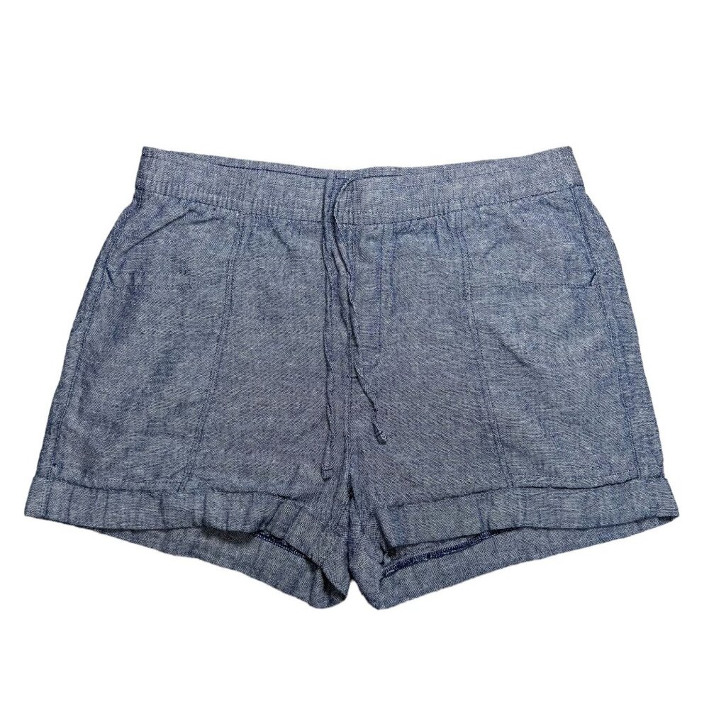 Old Navy High Rise Linen Blend Shorts M Chambray Blue Pull On Elastic Waist Boho